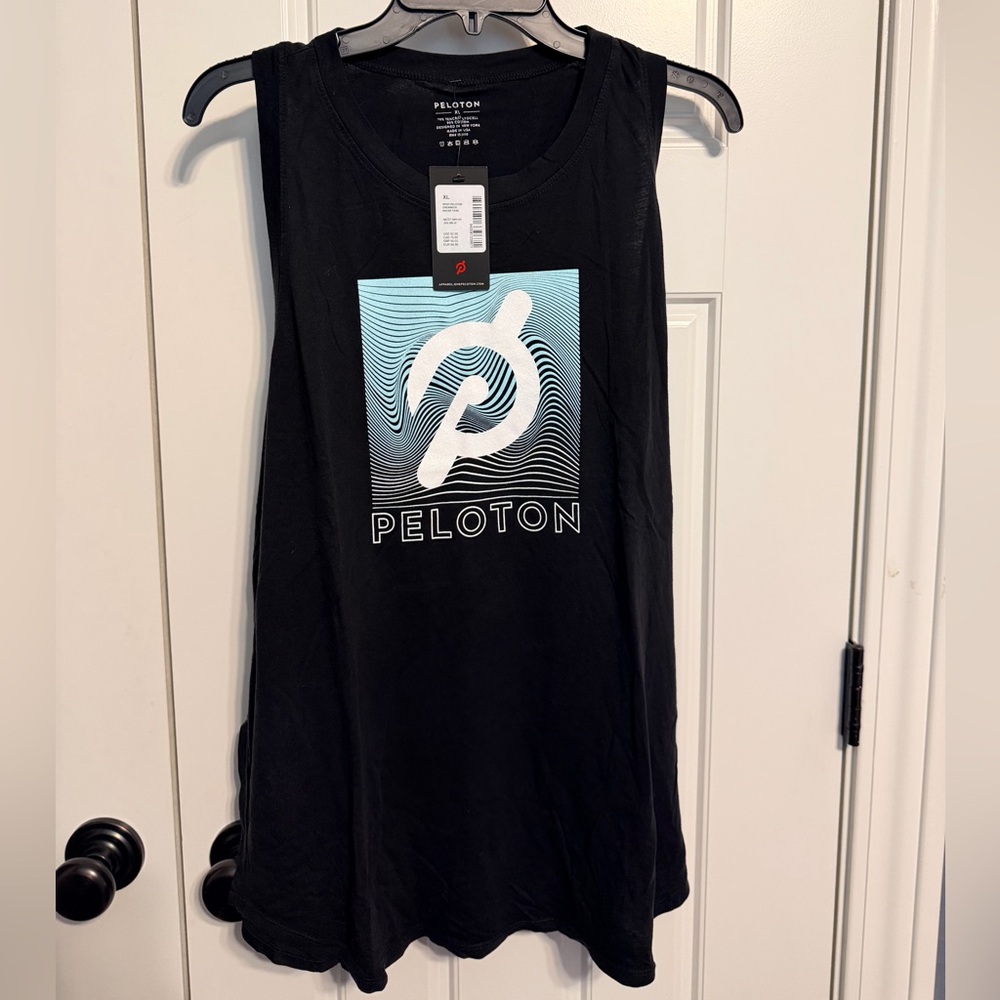 Peloton Black Tank Top with Blue Gradient Logo